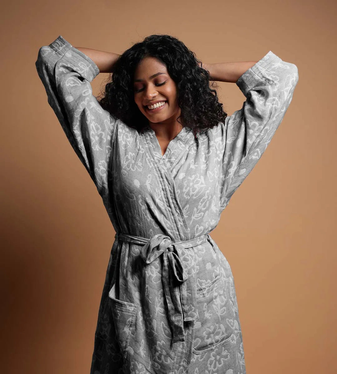 Banana Jacquard Floral Bathrobe