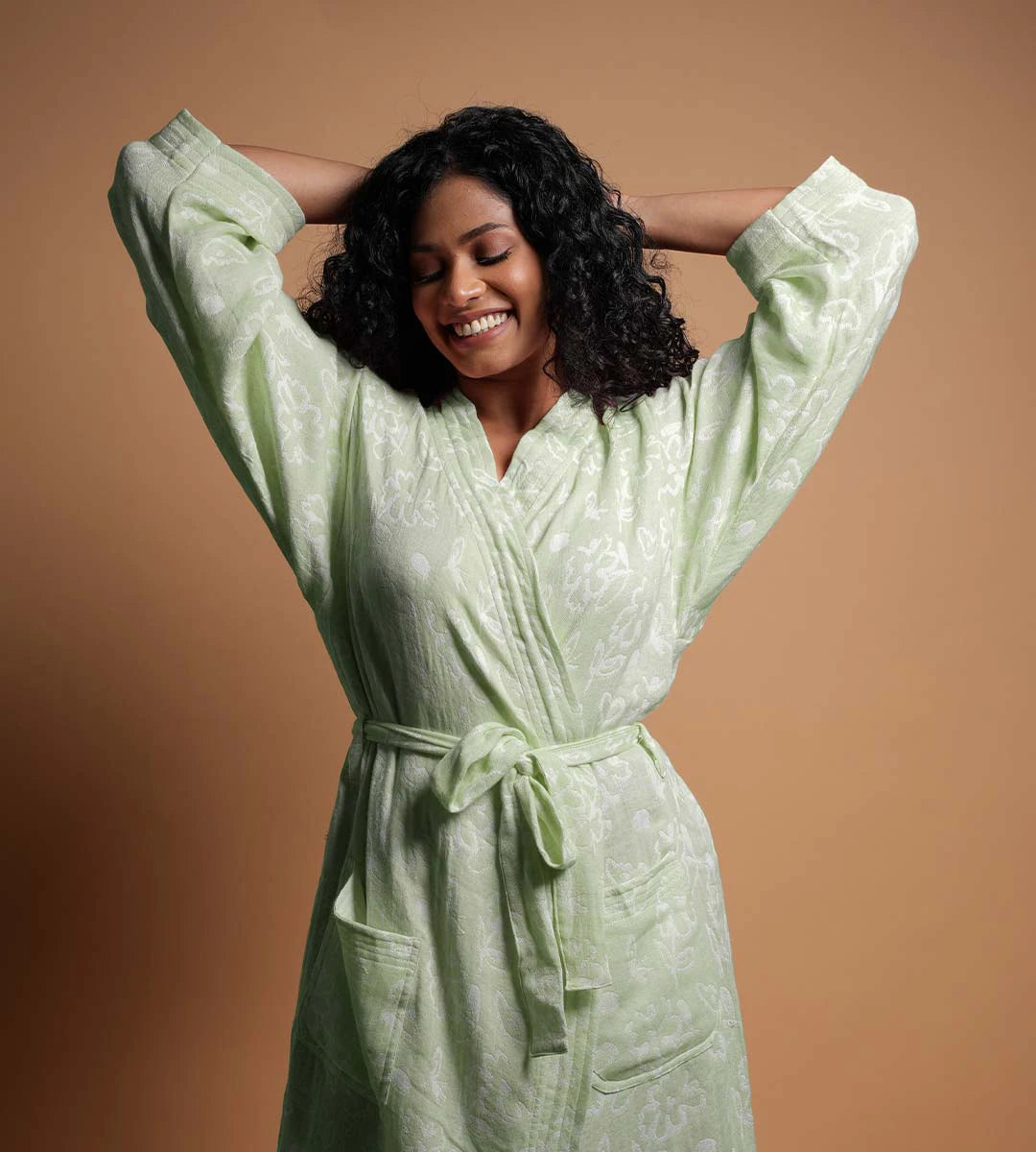Banana Jacquard Floral Bathrobe