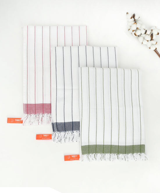 Cambric Pin-stripe Cotton Bath Towel - Combo - Pack of 3