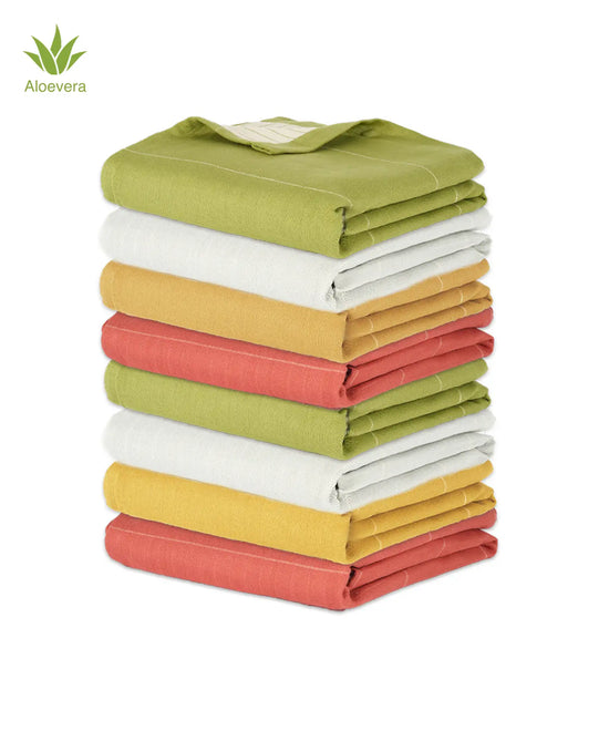 Aloe Vera Double Cloth Bath Towel | 330 GSM | 75 X 150 cms - Pack of 8