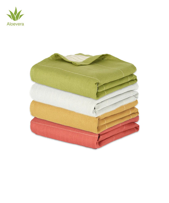 Aloe Vera Double Cloth Bath Towel | 330 GSM | 75 X 150 cms - Pack of 4