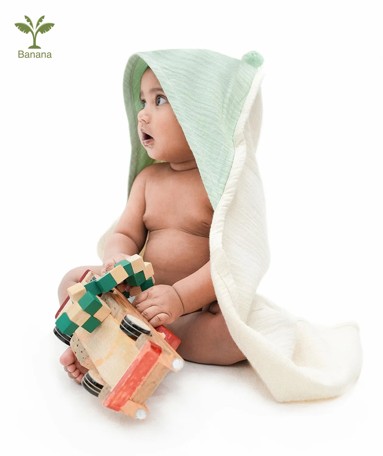 Banana Double Cloth Hooded Baby Towel - Colorblock