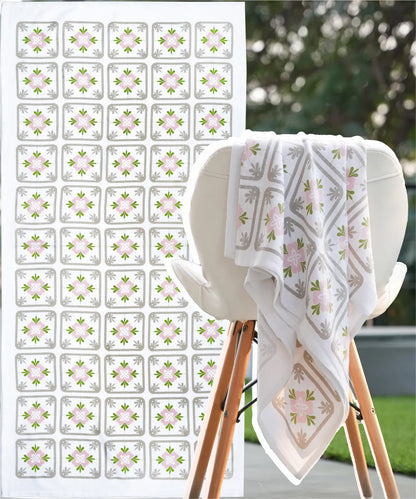 Floral Tile Bamboo Bath Towel | 200 GSM | 70 X 140 CMS