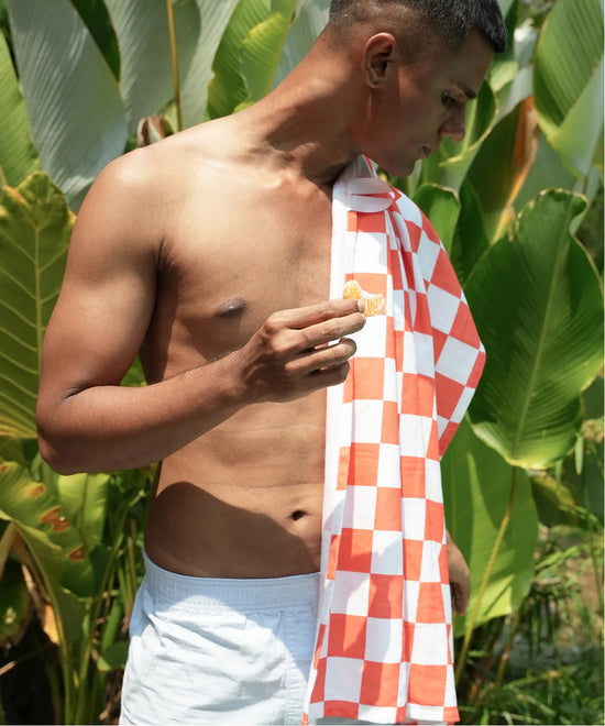 Citrus Checkered Bamboo Bath Towel | 200 GSM | 70 X 140 CMS