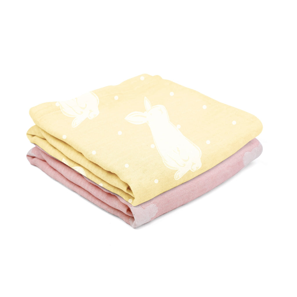 Aloe Vera baby bath towel Pack of 2 - Pink Skies + Yellow