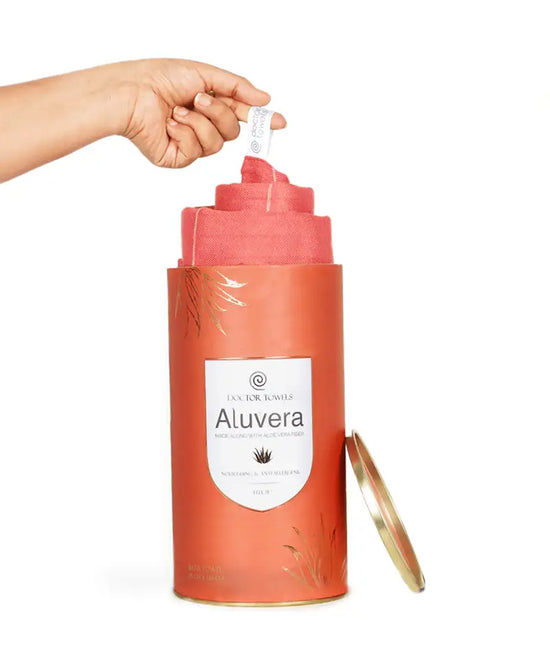 Aloe Vera Double Cloth Bath Towel, Apricot Brandy | Canister