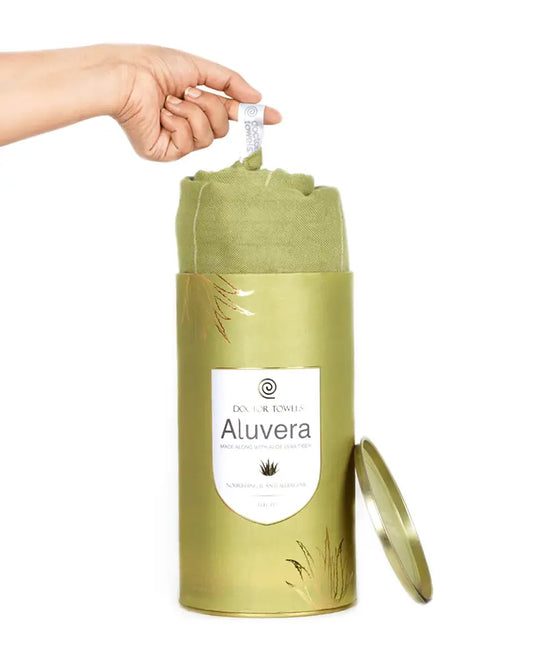 Aloe Vera Double Cloth Bath Towel, Aloe Green | Canister