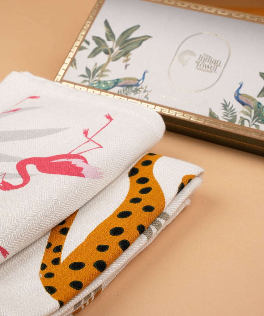 Bamboo Bath Towels Cheetah Charm + Tropical Flamingo