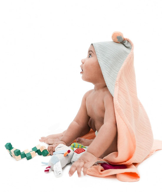 Banana Double Cloth Hooded Baby Towel - Colorblock