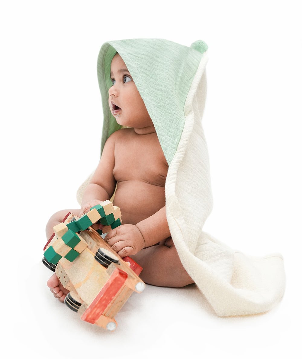 Banana Double Cloth Hooded Baby Towel - Colorblock