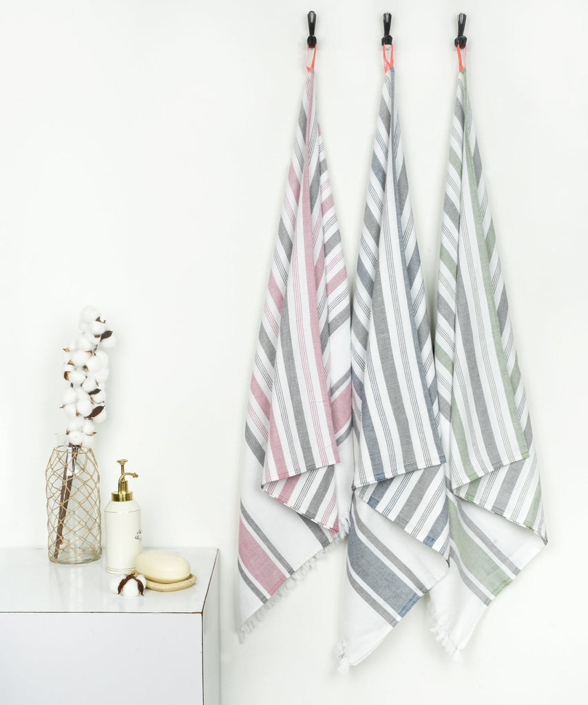 Cambric Multi - stripe Cotton Bath Towel - Combo - Pack of 3