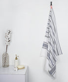 Cambric Multi - stripe Cotton Bath Towel - Denim Blue