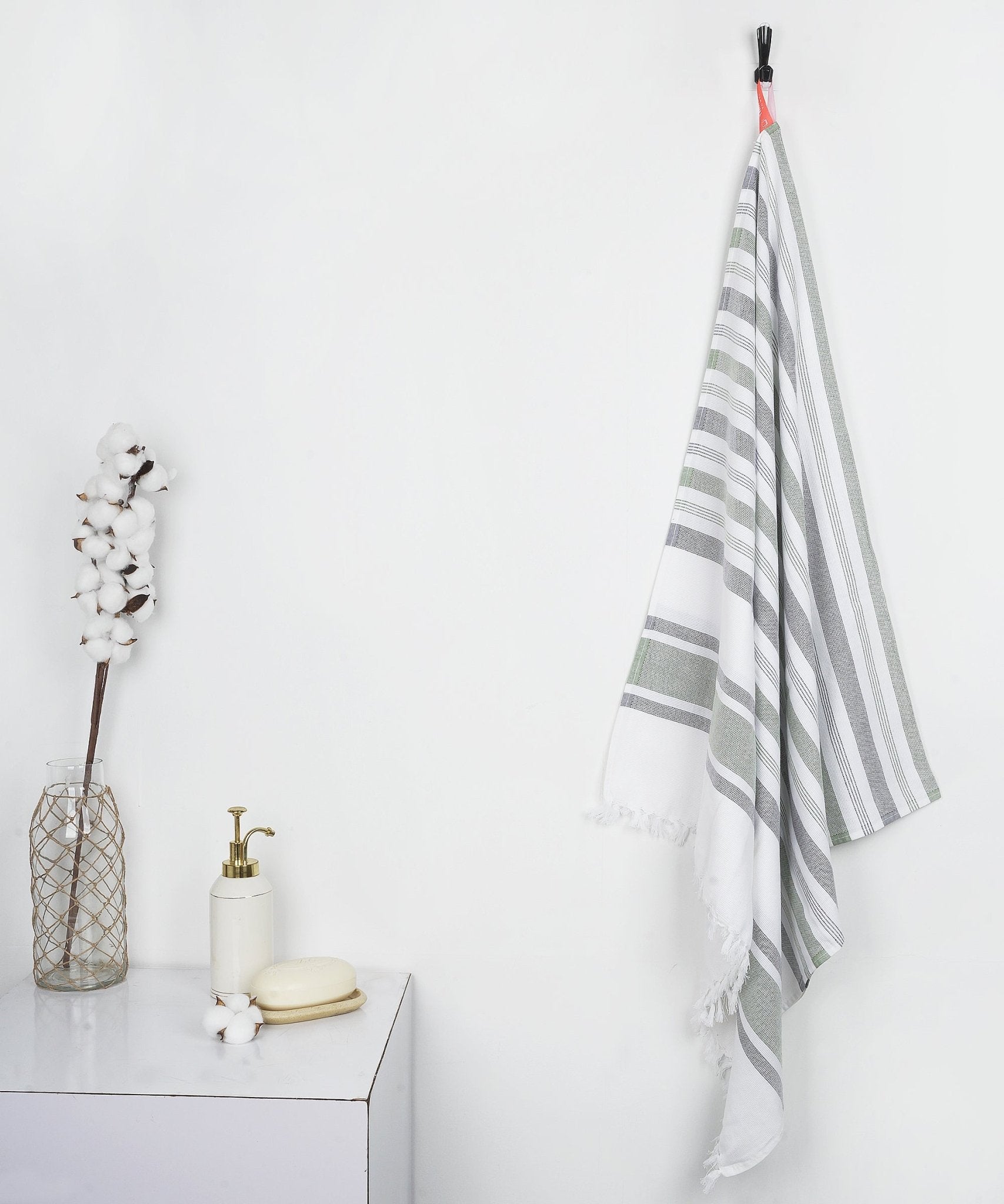 Cambric Multi - stripe Cotton Bath Towel - Forest Green