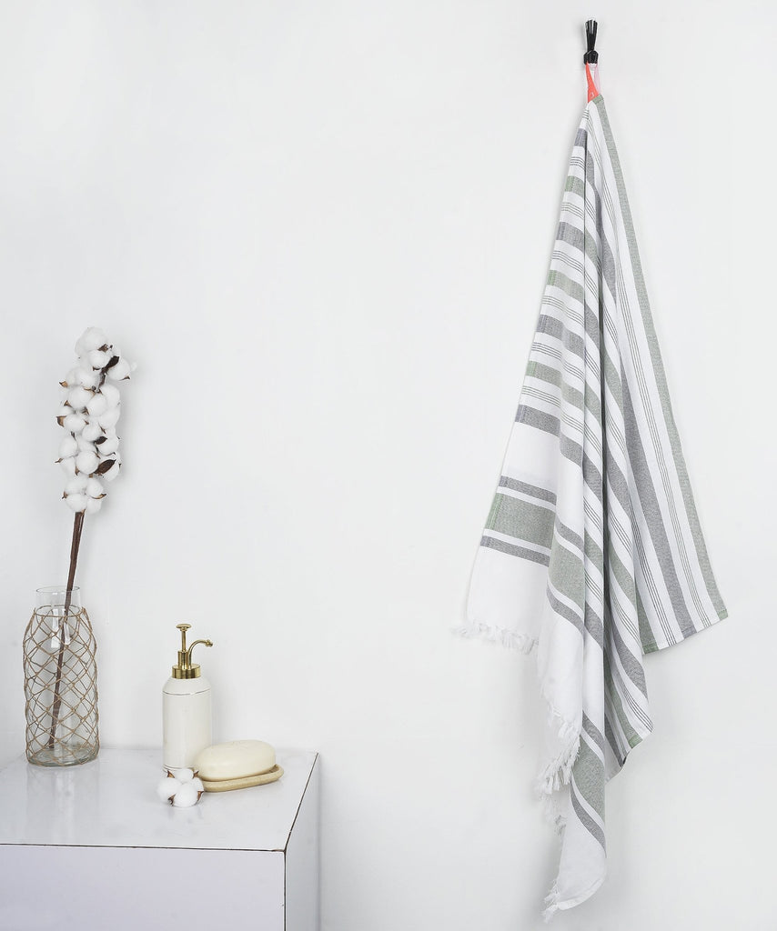 Cambric Multi - stripe Cotton Bath Towel - Forest Green