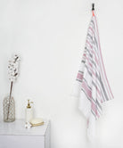 Cambric Multi - stripe Cotton Bath Towel - Merlot Mauve