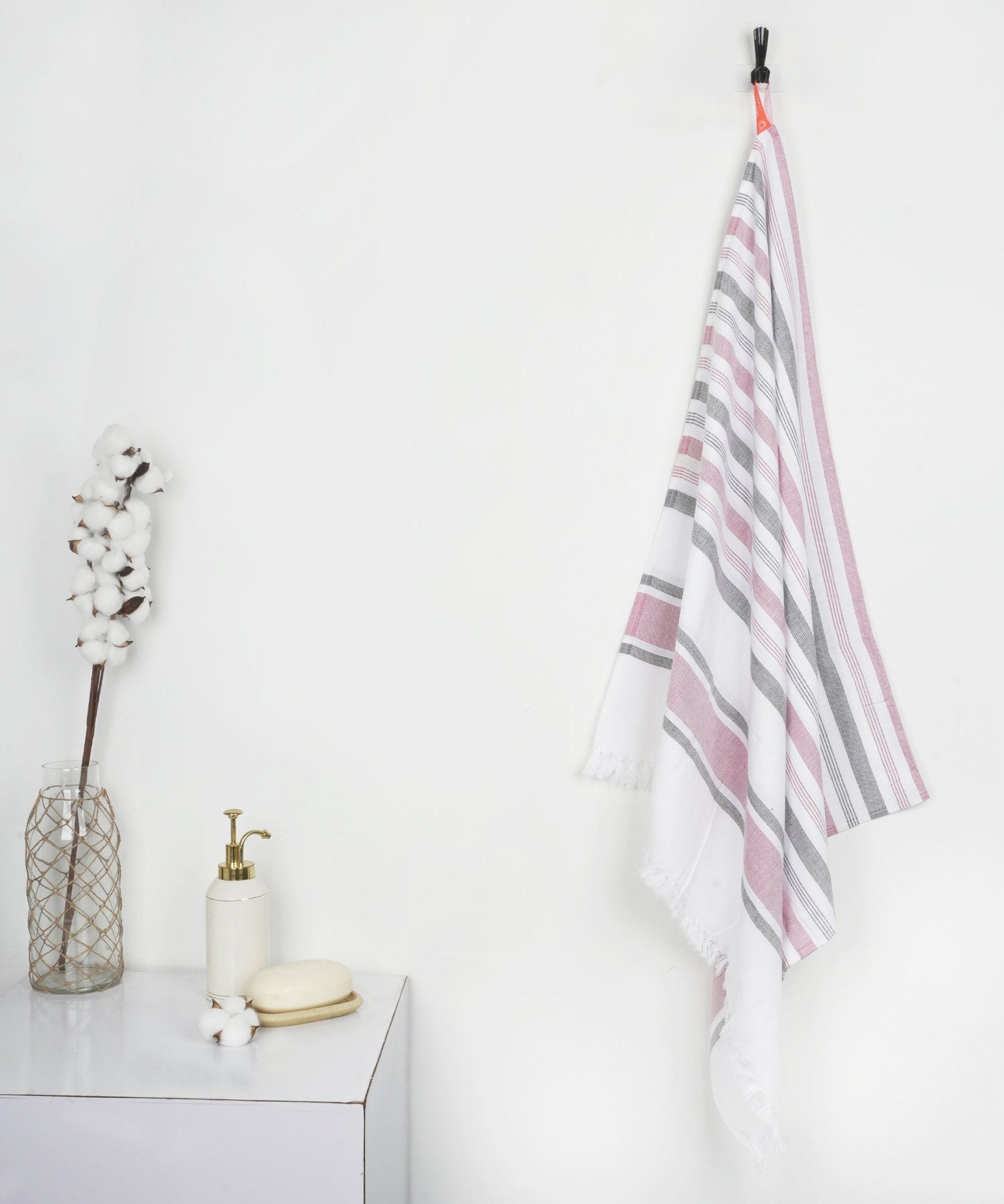 Cambric Multi - stripe Cotton Bath Towel - Merlot Mauve