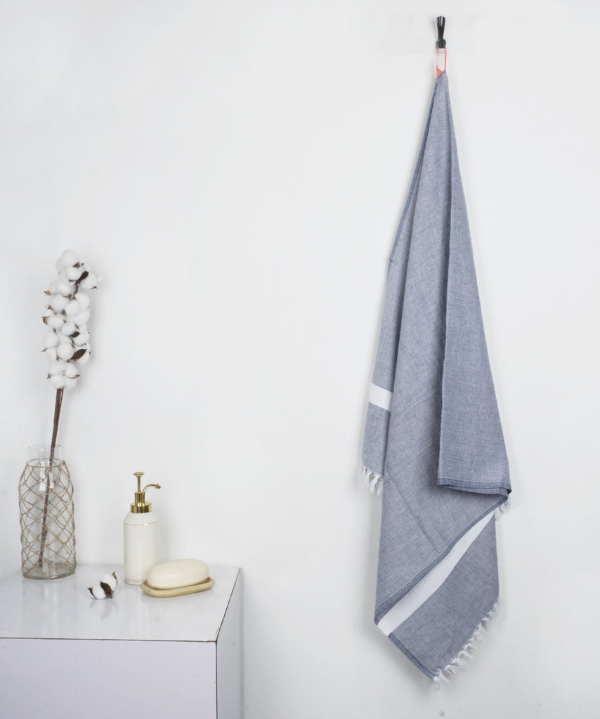 Cambric Solid Cotton Bath Towel - Denim Blue