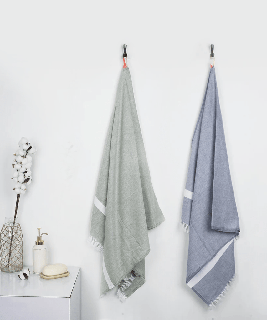 Cambric Solid Cotton Bath Towel Pack of 2 - Forest Green + Denim Blue