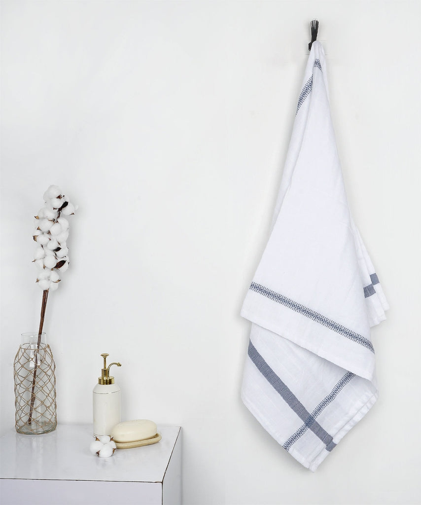 Double Cloth Cotton Bath Towel - Blue