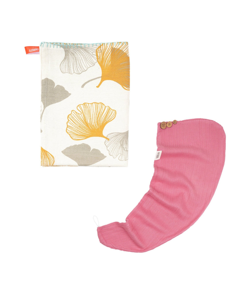 Gingko Garden Bath Towel + Banana Desert Rose Hair Towel Combo