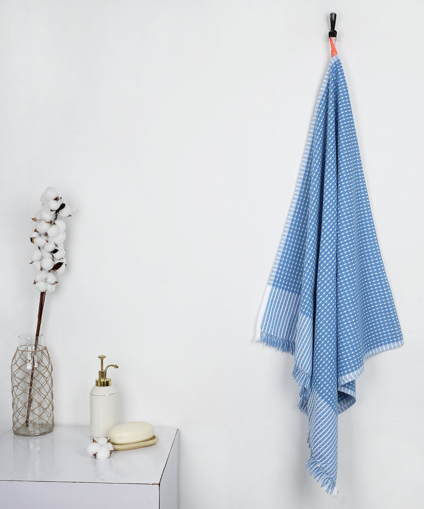 Honey Comb Cotton Bath Towel - Persian Blue