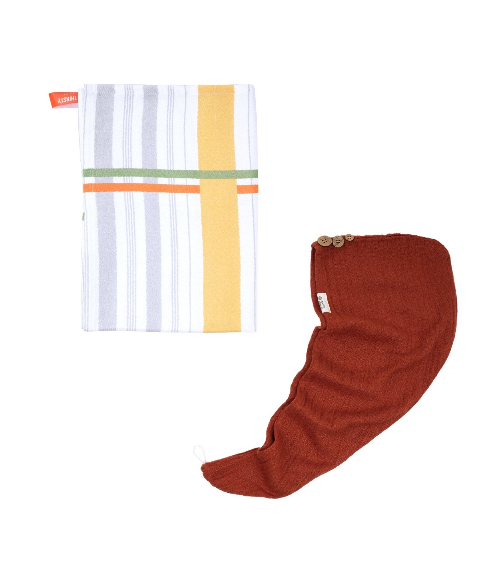 Just Stripes Bath Towel + Banana Terracotta Hair Towel Combo