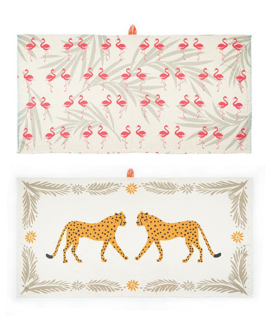 Pack of 2 - Bamboo Bath Towel - Cheetah Charm + Tropical Flamingo