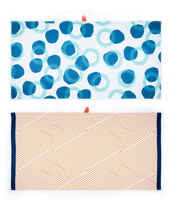 Pack of 2 - Bamboo Bath Towel - Circles + Tangerine Dream