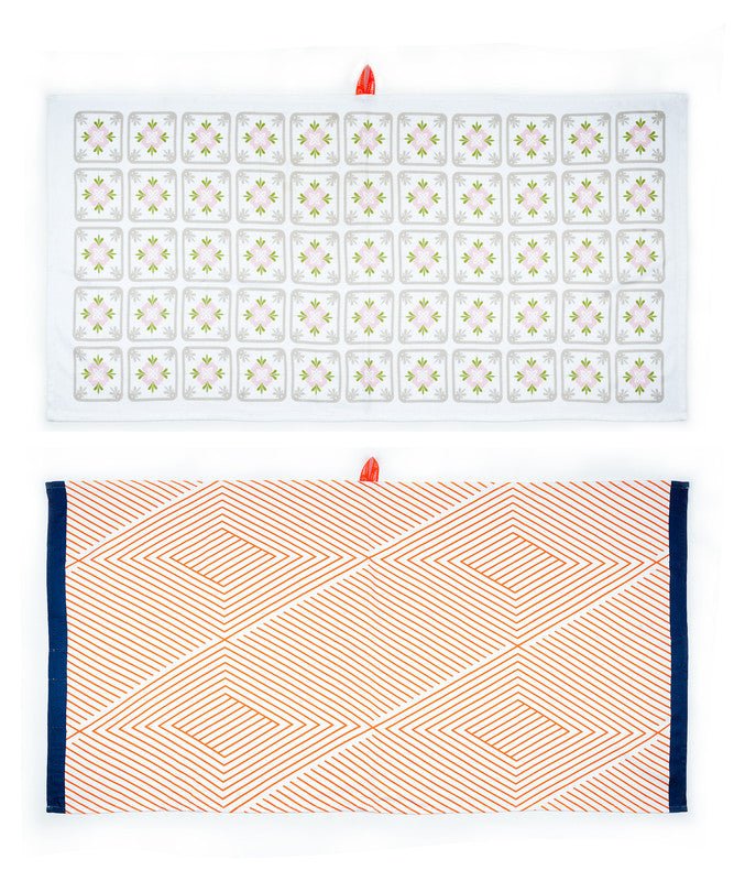 Pack of 2 - Bamboo Bath Towel - Tangerine Dream + Floral Tile