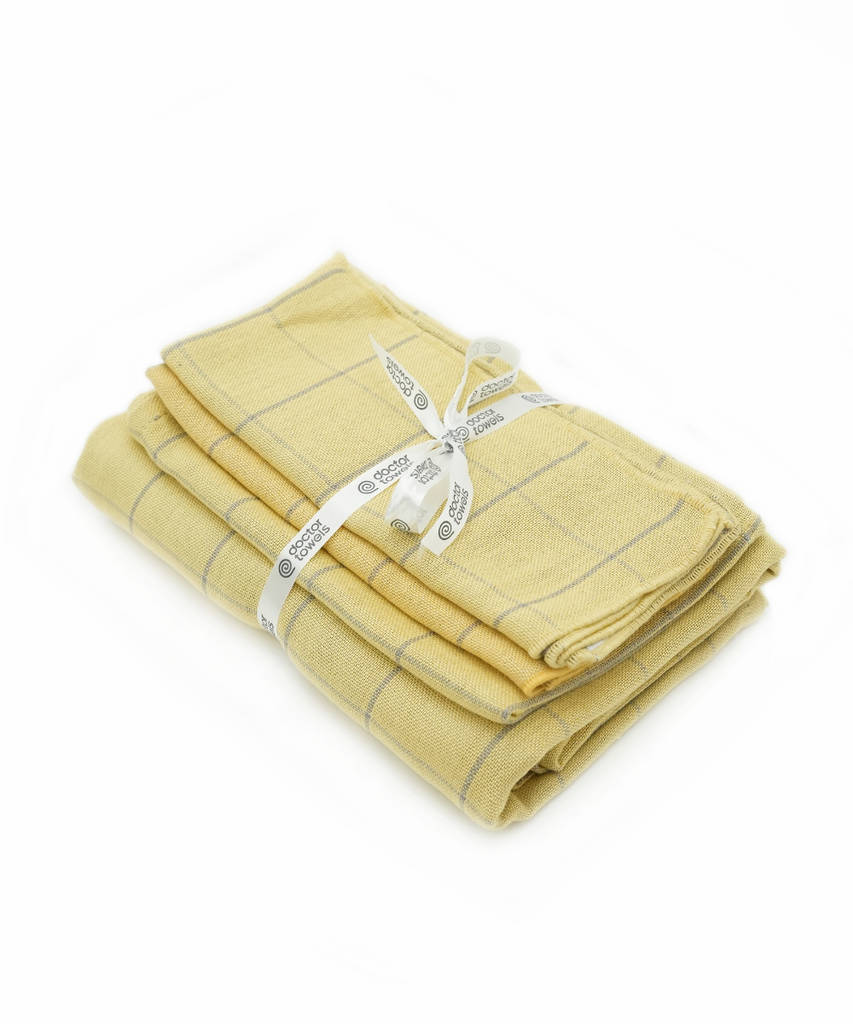 doctor towels | banana viscose and cotton | checked design | bath towel | face towel | hand towel | full size | french blue | candy green | rustic orange | mystic rose | mirage blue | mystic rose | mocha brown | golden ochre | macaroon yellow | pack of 4